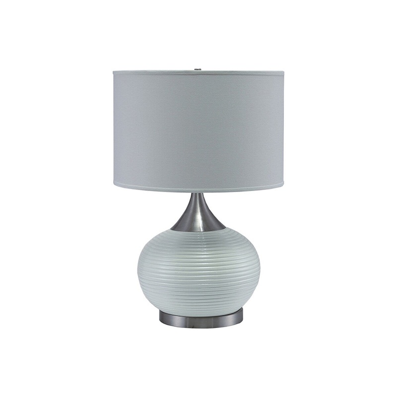 Table Lamp with Pot Bellied Ceramic Body, Gray and White
