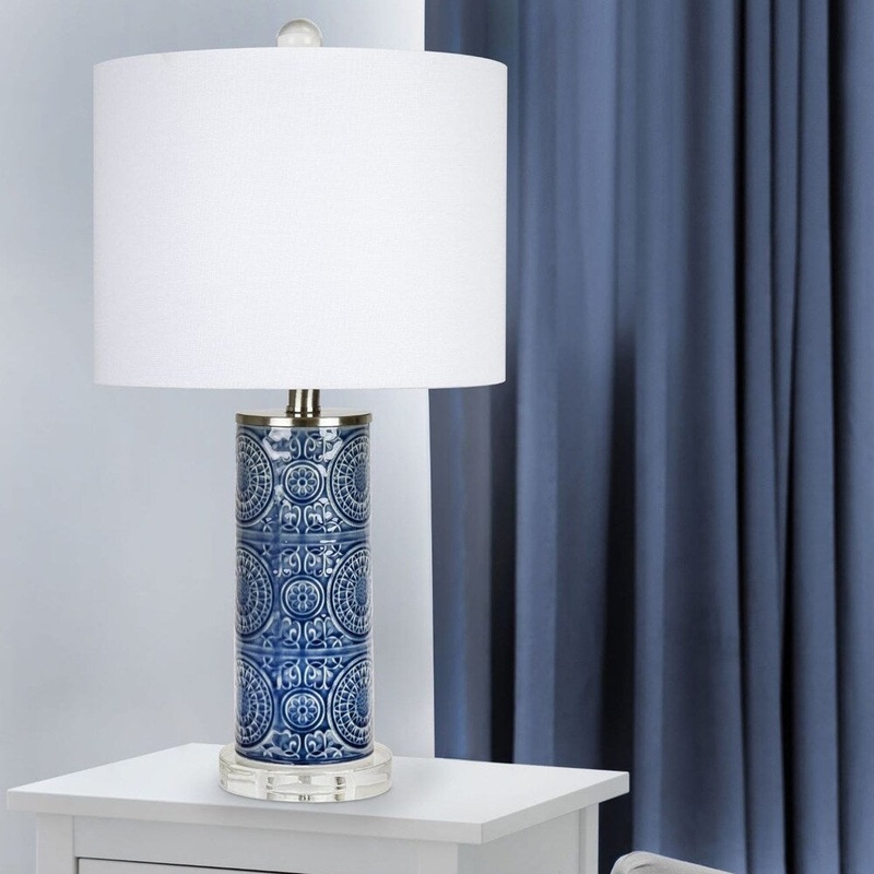 The Curated Nomad 23-inch Boflora Blue Ceramic Table Lamp