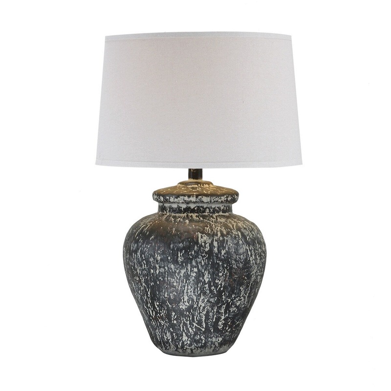 Amy 27 Inch Table Lamp, Jar Shape Body, White Cone Shade, Dark Gray Wash