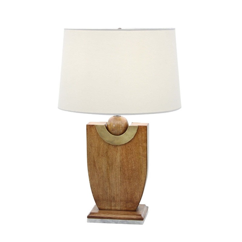Benzara Enticing Brass and Marbled Wood Table Lamp