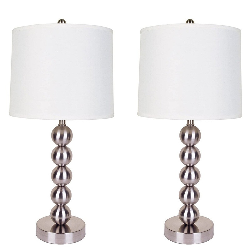 Stacked Metal Ball Table Lamp, Set of 2, White and Chrome