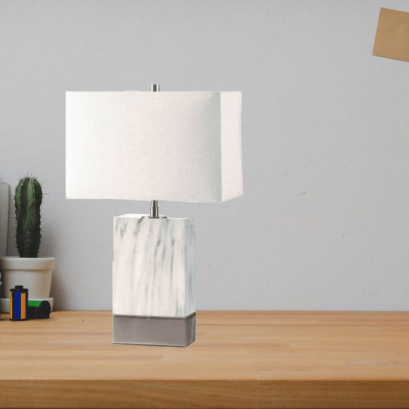 Table Lamp in White and Brushed Nickel