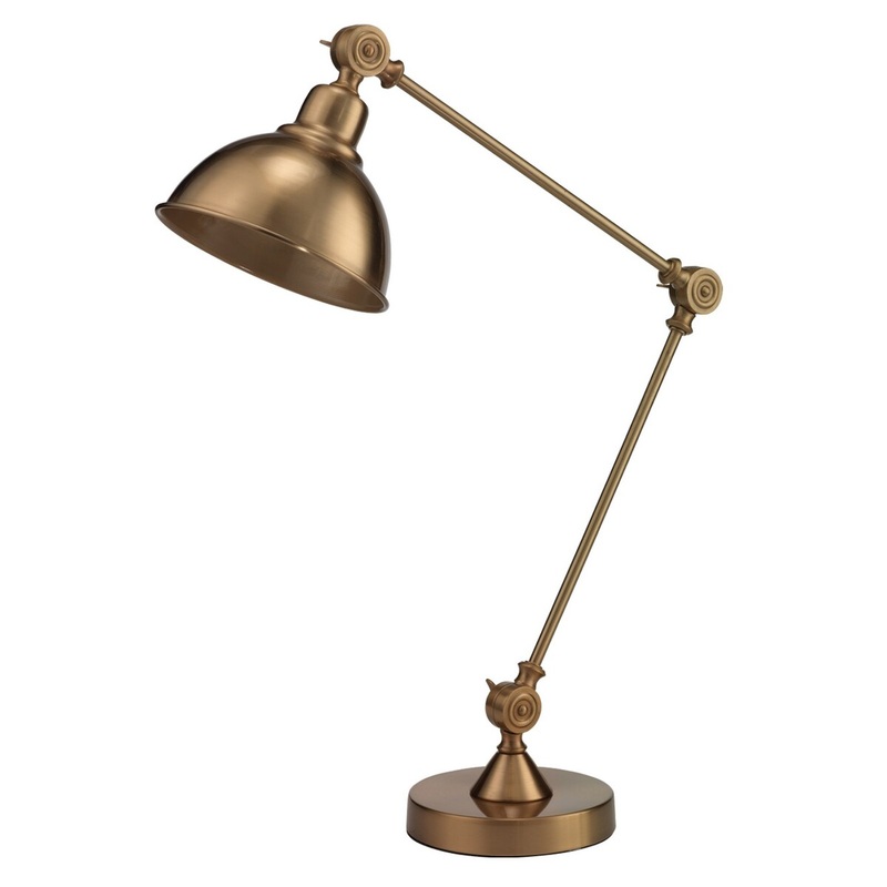 Table Lamp with Adjustable Tubular Metal Frame, Brass