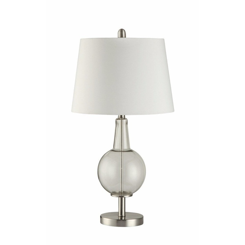 Table Lamp With Elegantly Styled Bellied Base, White And Clear