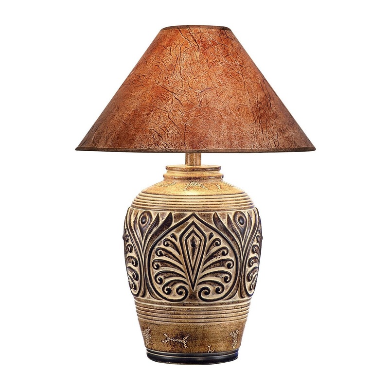 Tia 29 Inch Table Lamp, Empire Shade, Urn Shape, Damask Pattern, Brown