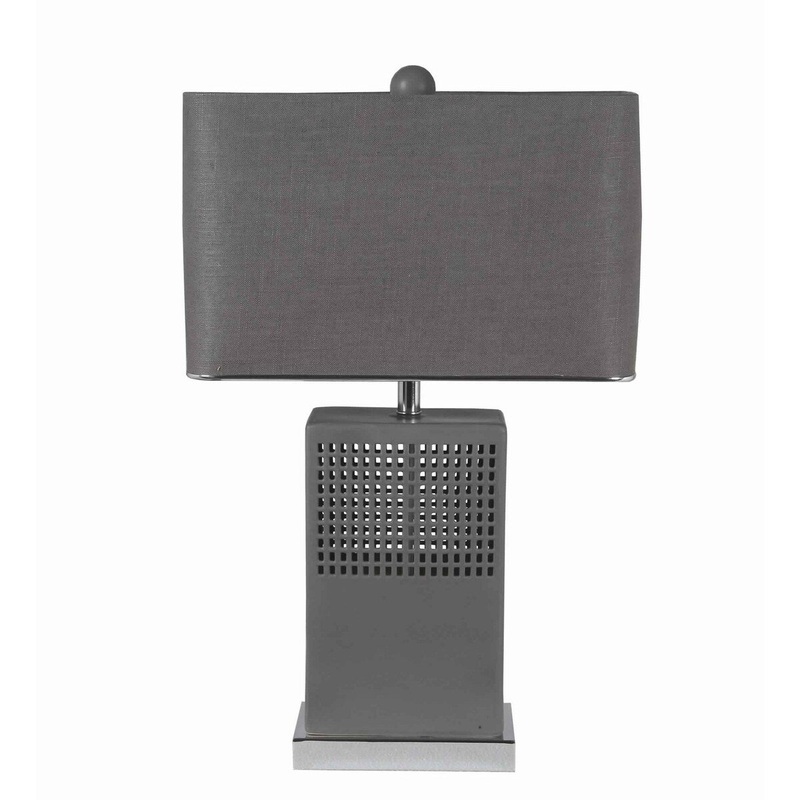 45 Watt Table Lamp with Ceramic Body and Square Fabric Shade, Gray