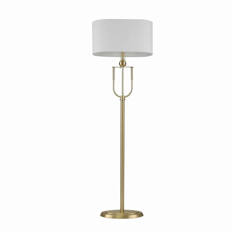 62 Inch Metal Floor Lamp with Stalk Support and Obround Shape Shade, Gold