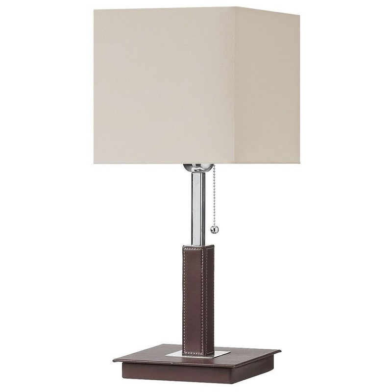 Brown Leather-wrapped and Polished Chrome Table Lamp