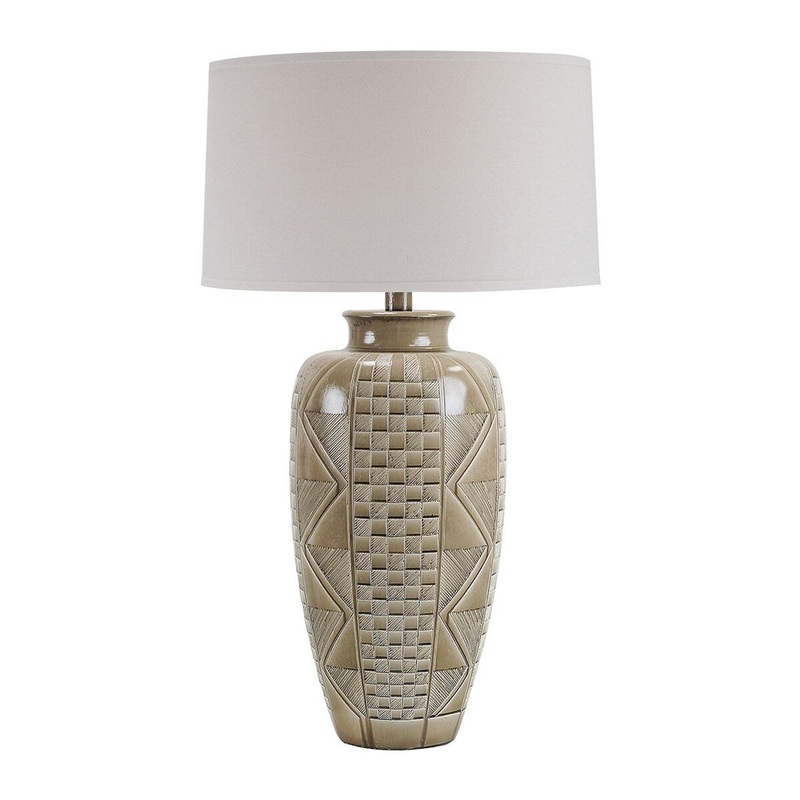 Campo 33 Inch Hydrocal Table Lamp, Urn Base, Geometric, Brown and White