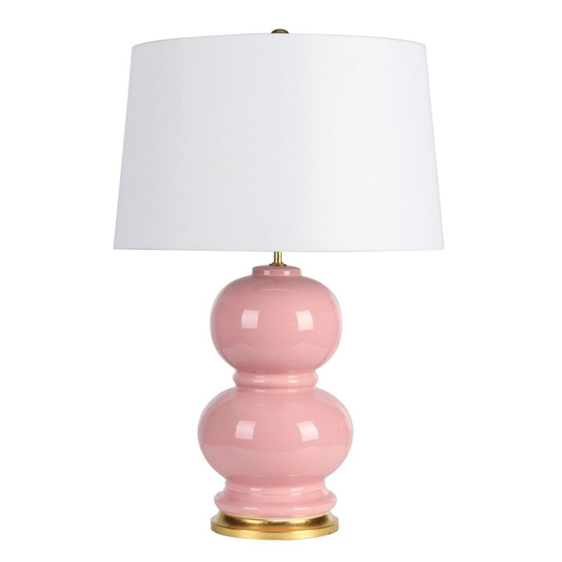 Ceramic Table Lamp with Double Gourd Base, Pink and White