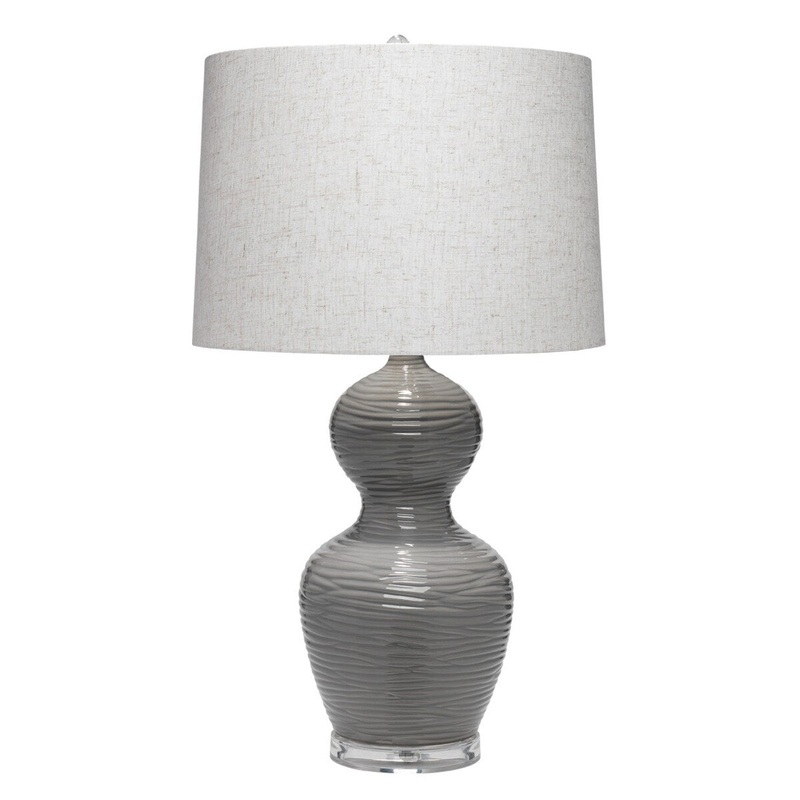 Ceramic Table Lamp with Double Gourd Design, White and Gray