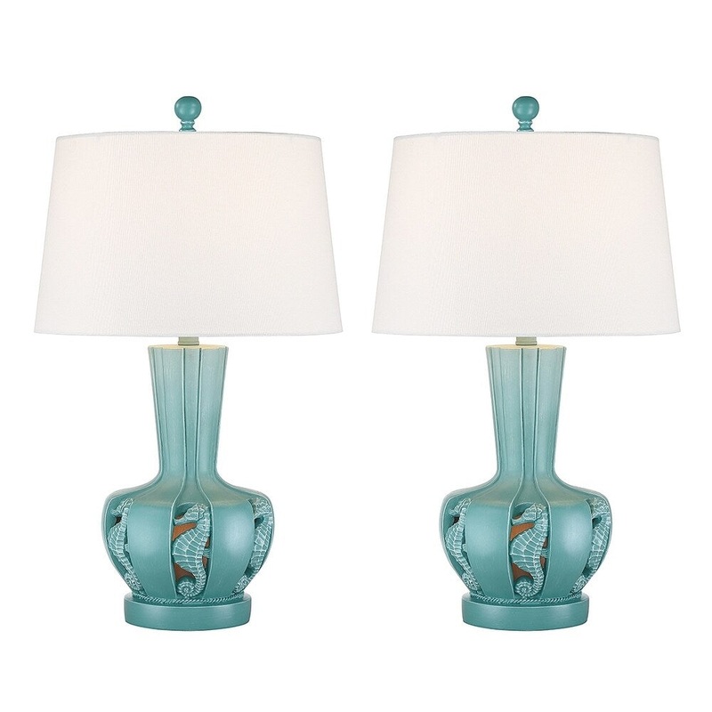 Sanibel Transitional Coastal Table Lamp - Teal- Set of 2