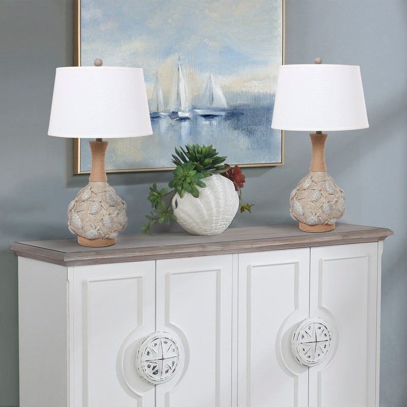 Sanibel Twin Pack Seaturtle Table Lamp H29" Antique Sand- Coastal Style