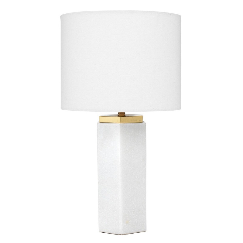 Table Lamp with Hexagonal Marble body and Fabric Shade,White