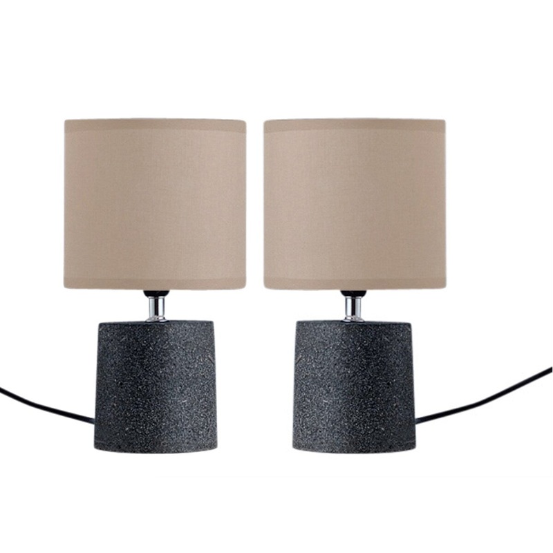 Table Lamp with Round Textured Cement Base, Set of 2, Gray