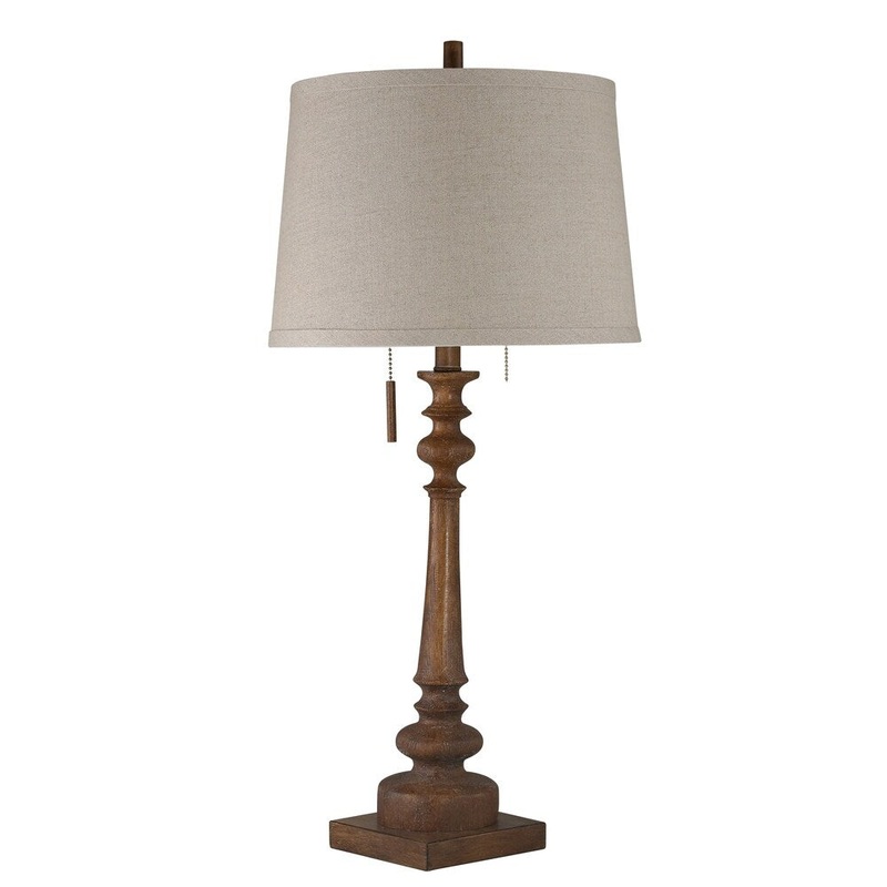 Traditional Style Polyresin Stick Table Lamp with Pedestal Base, Brown and White