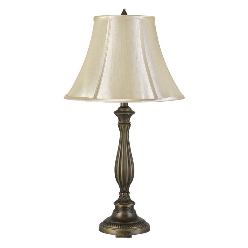 Turned Pedestal Stand Metal Table Lamp with Empire Shade, Antique Brass