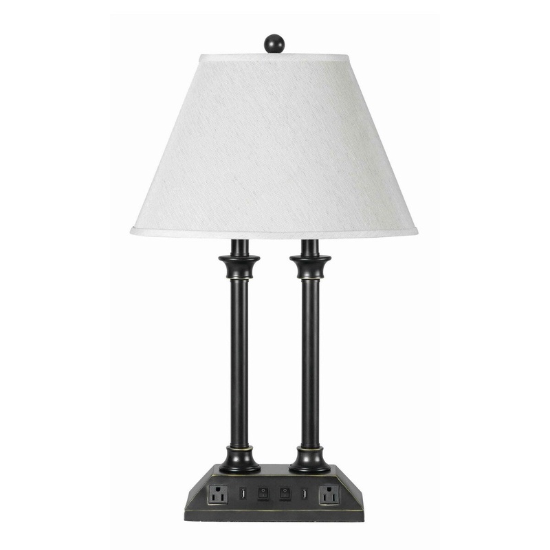 60 X 2 Watt Metal Desk Lamp with Fabric Shade and USB Docks, White and Black