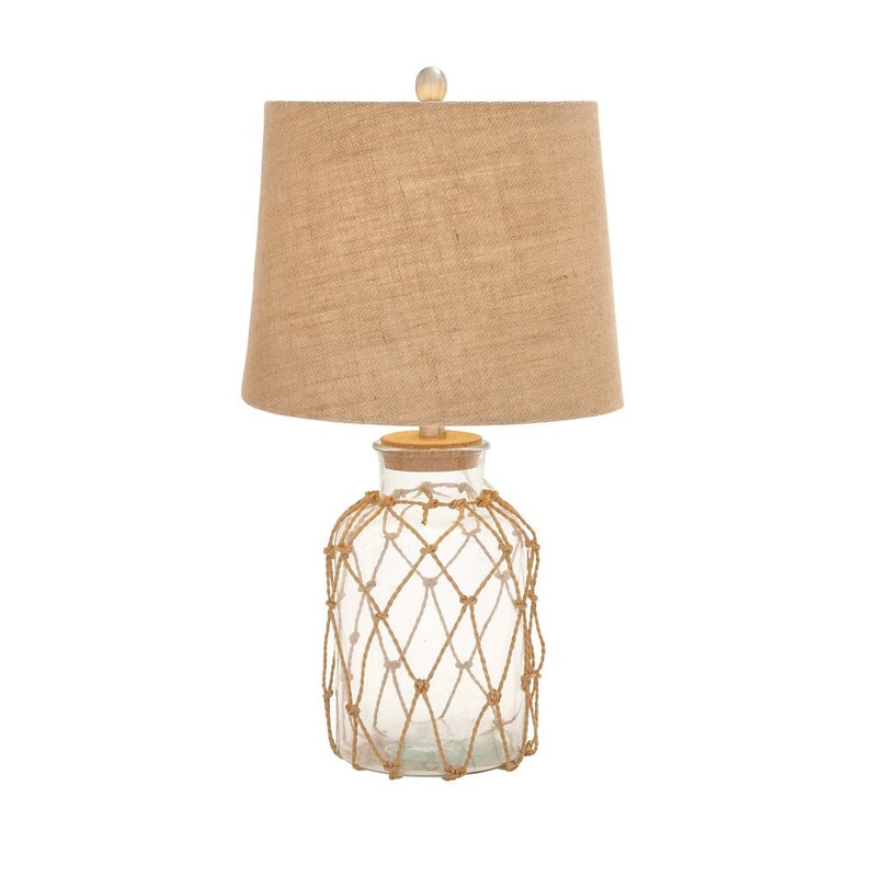 Benzara Fascinating Nautical Style Glass and Rope Rotable Lamp