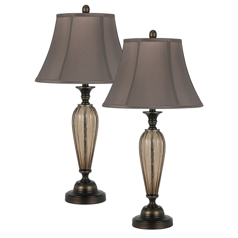 Smoke Grey/Brown Metal Three-Way Antique-style Table Lamp
