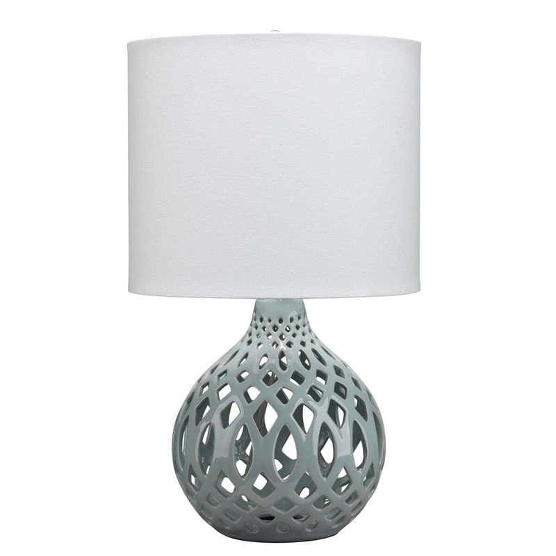 Table Lamp with Ceramic Bellied Body and Fretwork Pattern, Gray