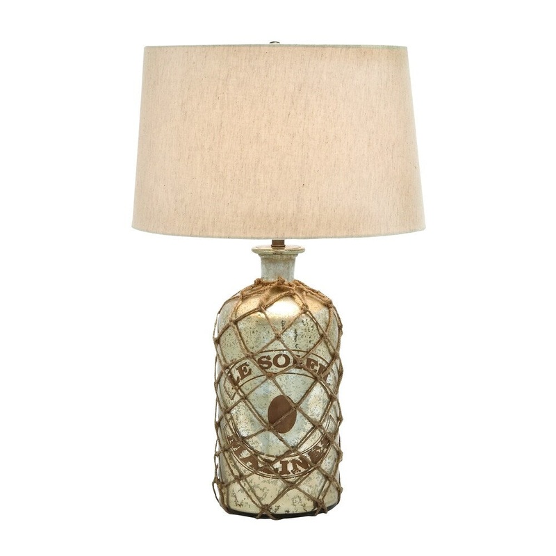 Tinted Glass Table Lamp With Netted Jute