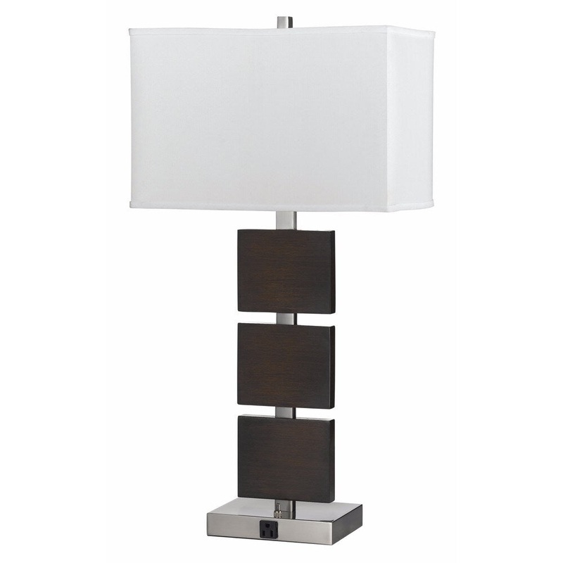 60-watt 2-light Rocker Switch Table Lamp with 2 Outlets