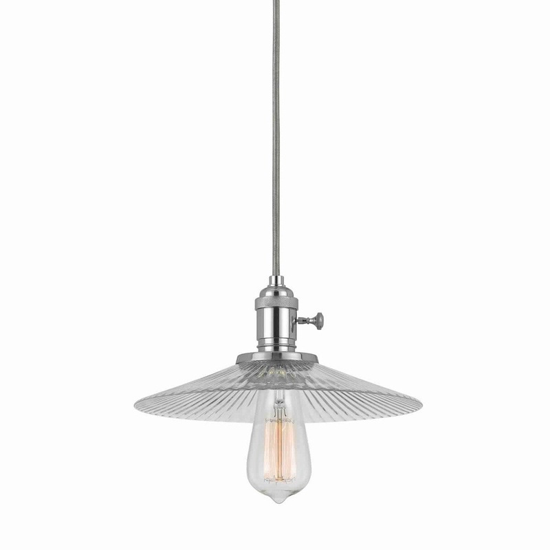 60 Watt Hanging Ceiling Lamp with Pleated Saucer Glass Shade, Clear