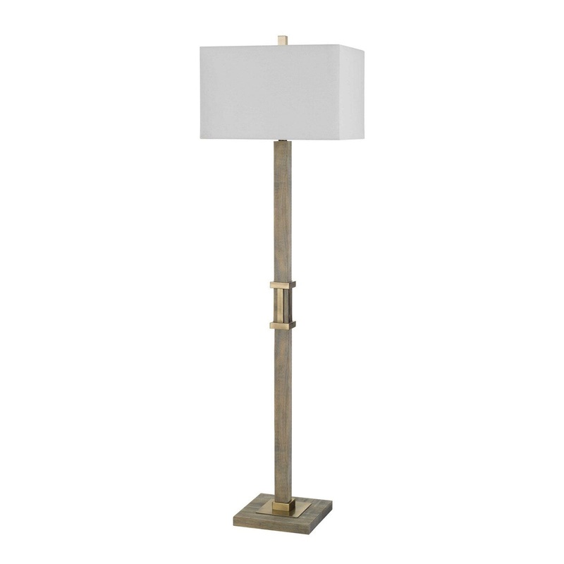 62 Inch Wooden Base Floor Lamp with Rectangular Fabric Shade, Brown