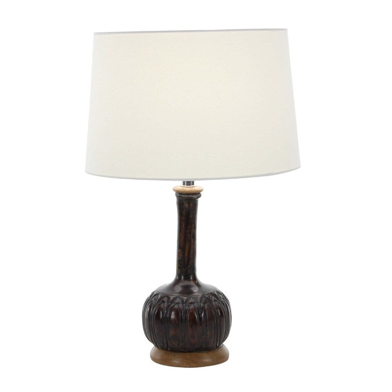Benzara Paper Mache Brown Wood Table Lamp