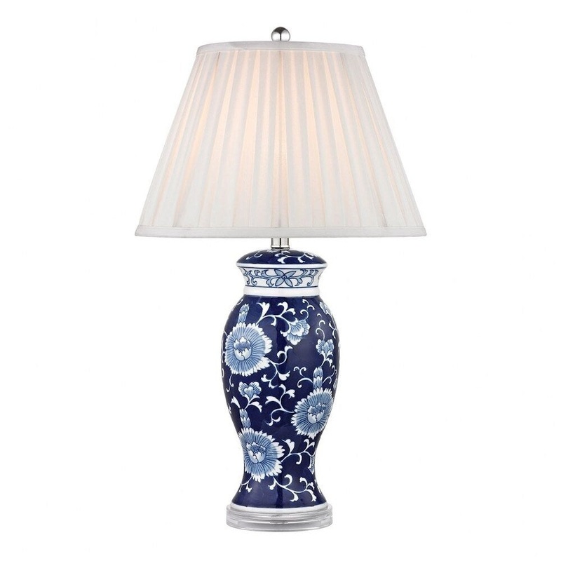 Blue White Table Lamp Made Of Ceramic And Crystal And Metal With A