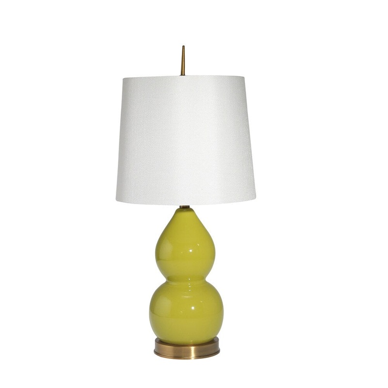 Ceramic and Metal Table Lamp with Teardrop Gourd Base, Green and White