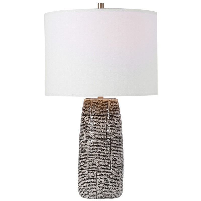 Ceramic Vase Shape Table Lamp with Brick Pattern, Gray
