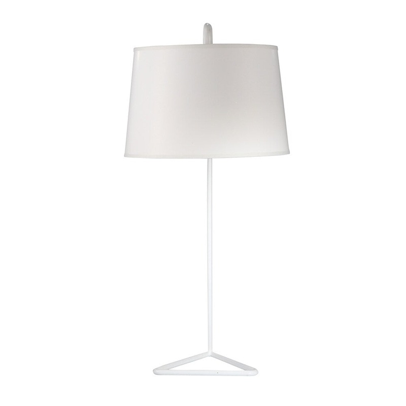 Steel Table Lamp with Empire Shaped Shade and Triangle Base, White