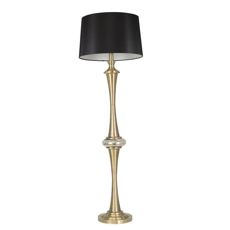 59 Inch Contemporary Metal Floor Lamp with Drum Shade, Gold and Black