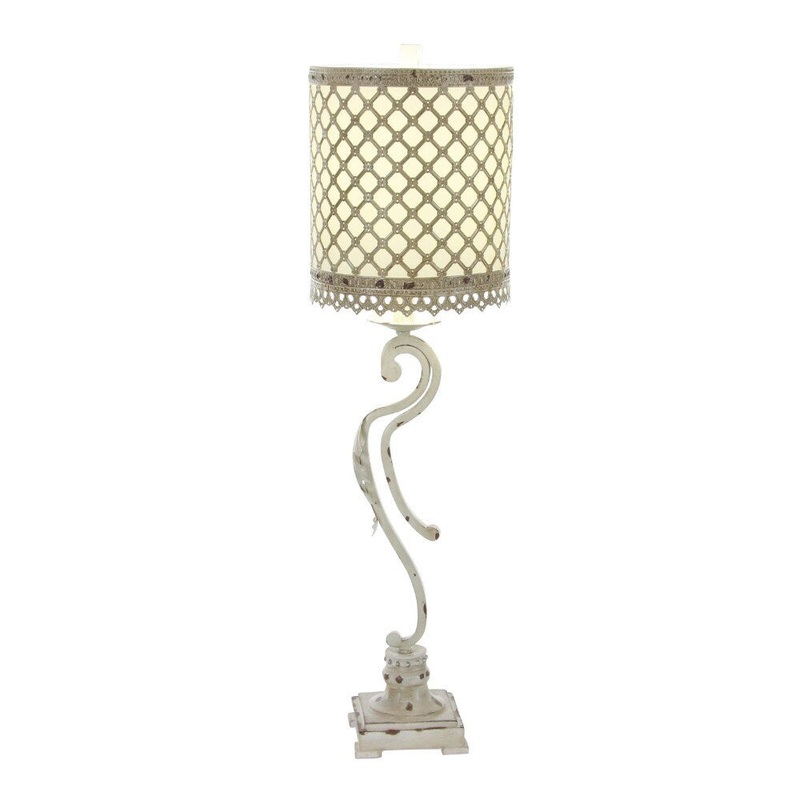 Benzara Emery White/Golden Metal and Glass Table Lamp