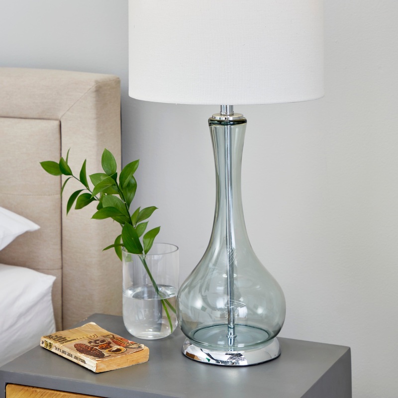 Blue Glass Room Table Lamp with Drum Shade (Set of 2)