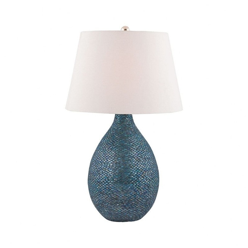 Blue Mosaic Gourd Table Lamp Made Of Glass With A White Faux Silk Shade With A 3-Way Switch Blue - Blue Mosaic
