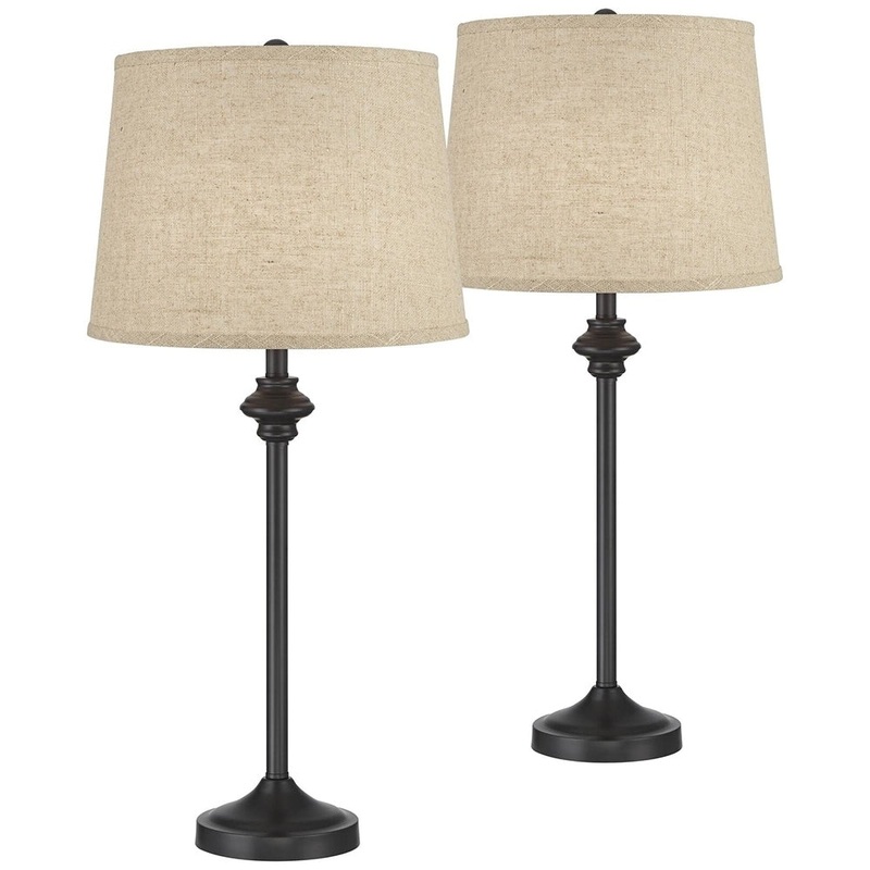Bronze Buffet Burlap Linen Table Lamps Set of 2 - 26" x 12"