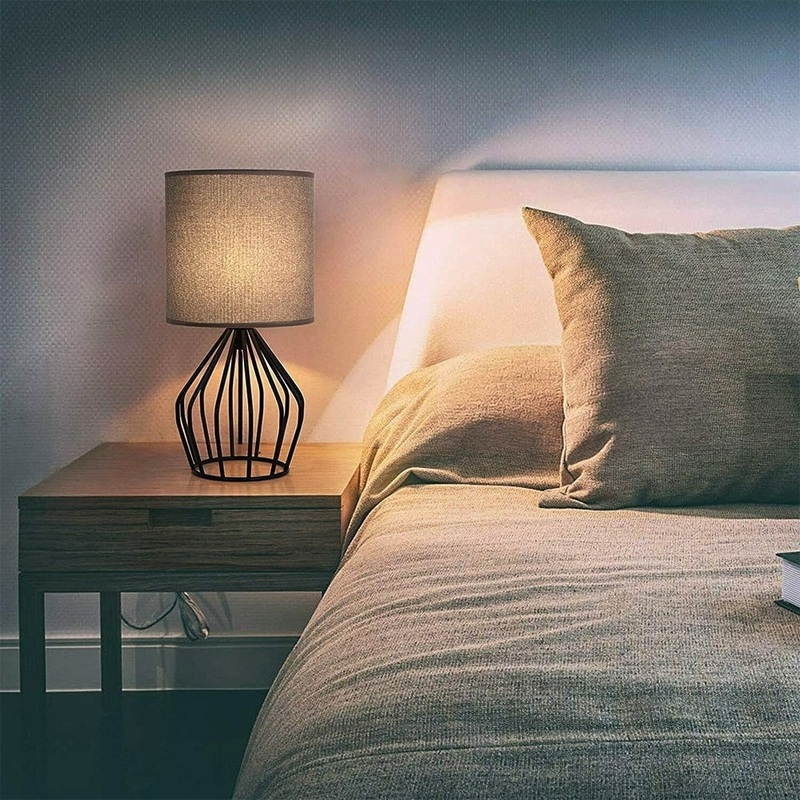 Set of 2 Modern Table Lamps Bedside Lamps with Hollowed Out Base Gray - 4.7" x 13.8"