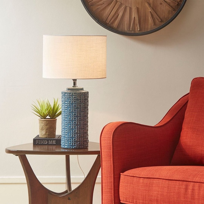 Stylish Modern Blue Geometric Ceramic Table Lamp