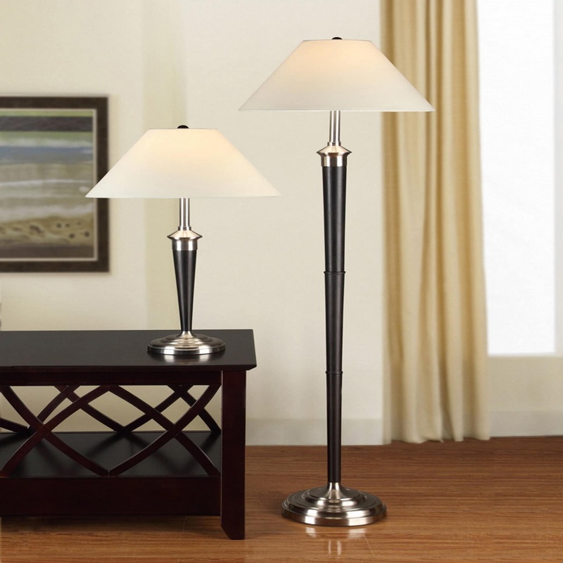 Artiva Espresso and Brushed Steel Table and Floor Lamp