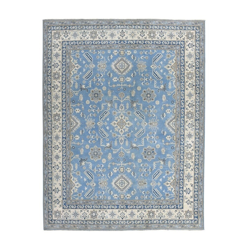 Shahbanu Rugs Blue Vintage Look Kazak Geometric Design Hand-Knotted Oriental Rug (8'2" x 9'9") - 8'2" x 9'9"