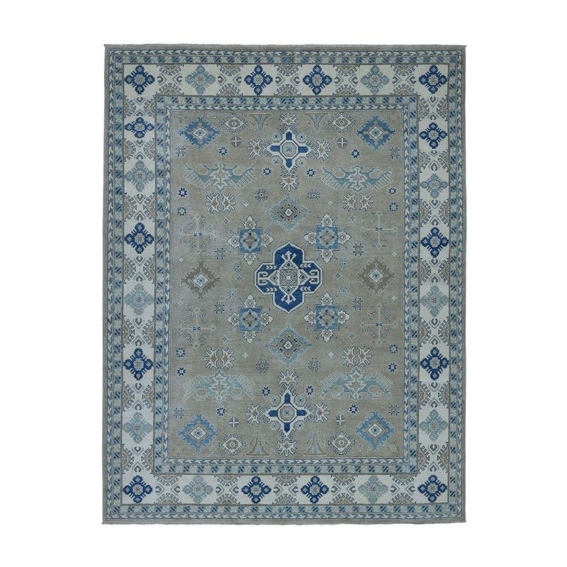 Shahbanu Rugs Gray Vintage Look Kazak Pure Wool Hand-Knotted Oriental Rug (8'0" x 9'4") - 8'0" x 9'4"
