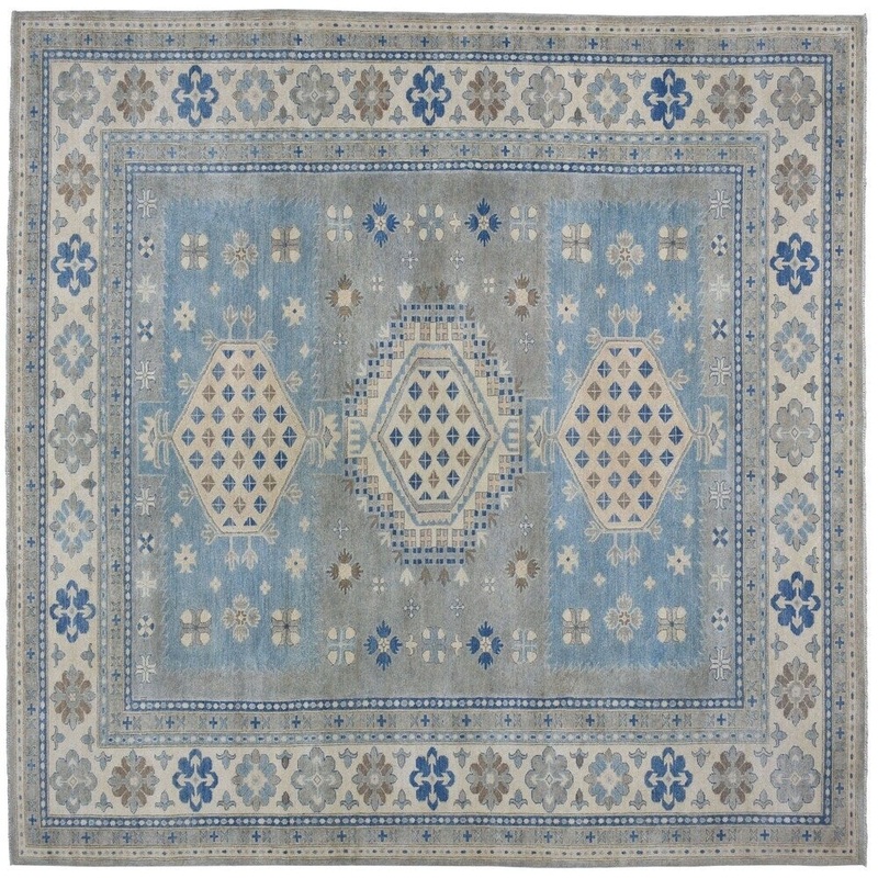 Shahbanu Rugs Gray Vintage Look Kazak Pure Wool Hand-Knotted Oriental Rug (8'10" x 11'9") - 8'10" x 11'9"