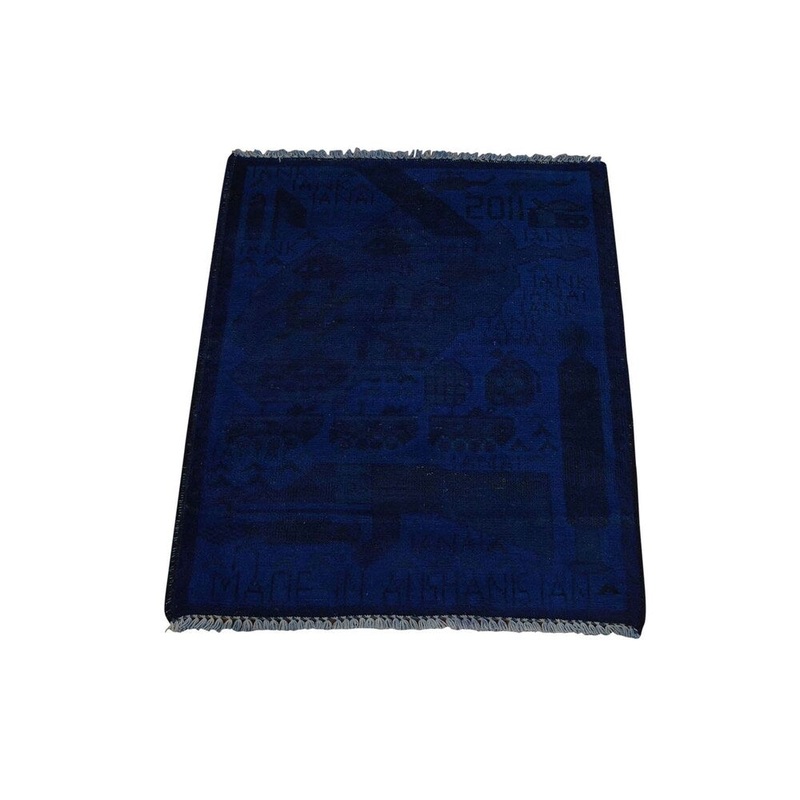 Shahbanu Rugs Guns and Tanks Afghan War Design Hand-Knotted Overdyed Rug (1'10" x 2'5") - 1'10" x 2'5"