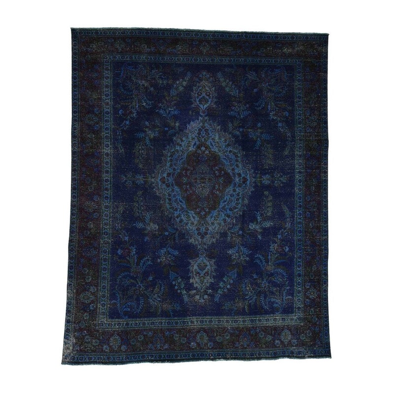 Shahbanu Rugs Hand Knotted Pure Wool Vintage Overdyed Persian Tabriz Rug (10'1" x 12'5") - 10'1" x 12'5"
