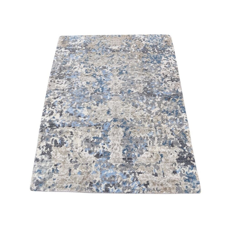 Shahbanu Rugs Hand-Knotted Wool and Silk Modern Abstract Design Hi-Lo Pile Rug (2'0" x 3'0") - 2'0" x 3'0"