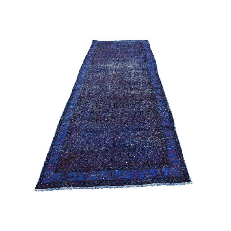 Shahbanu Rugs Hand-Knotted Wool Vintage Overdyed Persian Sarouk Mir Runner Rug (3'1" x 9'7") - 3'1" x 9'7"