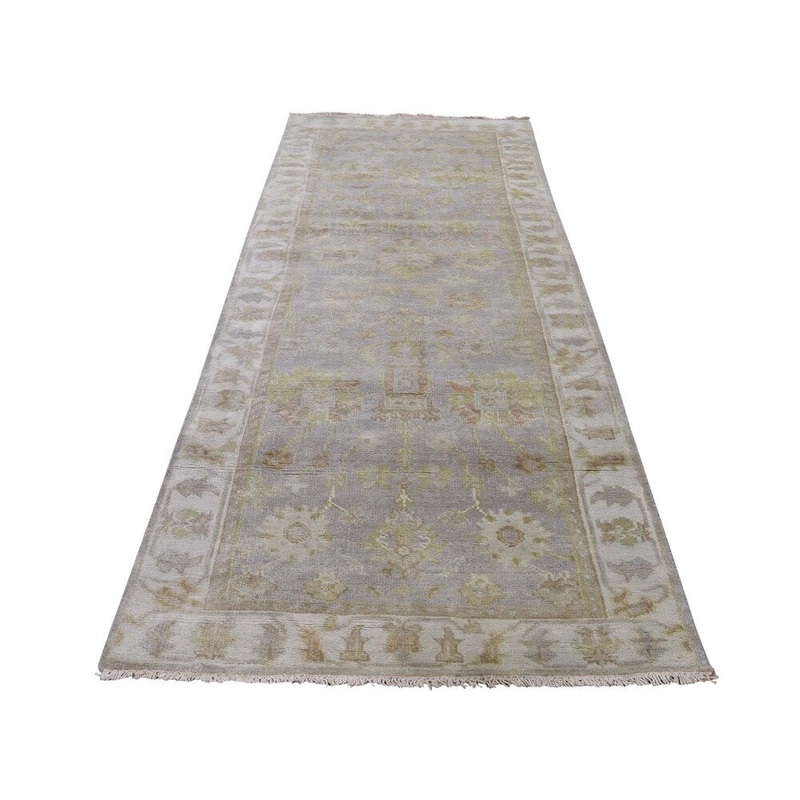 Shahbanu Rugs Indo Oushak Pure Wool Hand-Knotted Runner Oriental Rug (3'2" x 10'0") - 3'2" x 10'0"